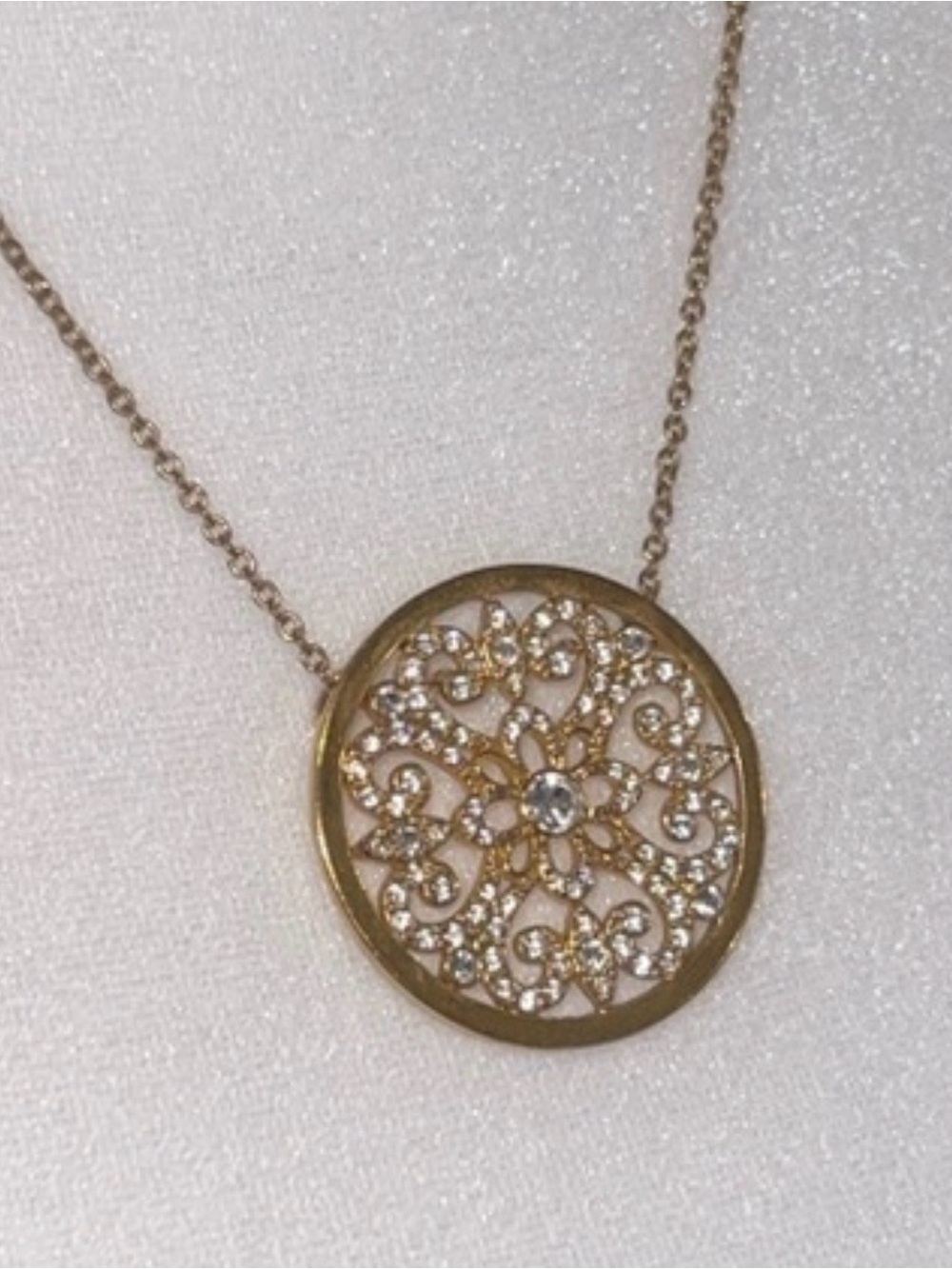 Touchstone Crystal Gold Filigree Round Pendant Necklace